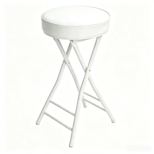 Gluck Plants Folding Stool,24 Inch Foldable Portable Collapsible Height Bar Stool Chair,Adult Tall Leather Padded Chair for Kitchen Living Room Garden Camping Fishing - color: White, size: 24"X1PCS