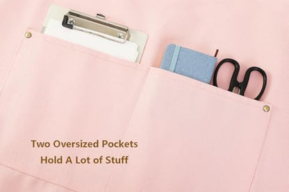 AFUN Chef Aprons for Women Men with Oversized Pockets, 12-Ounce Cotton Canvas Cross Back Water Repellent Apron (Light Pink) - color: Light Pink