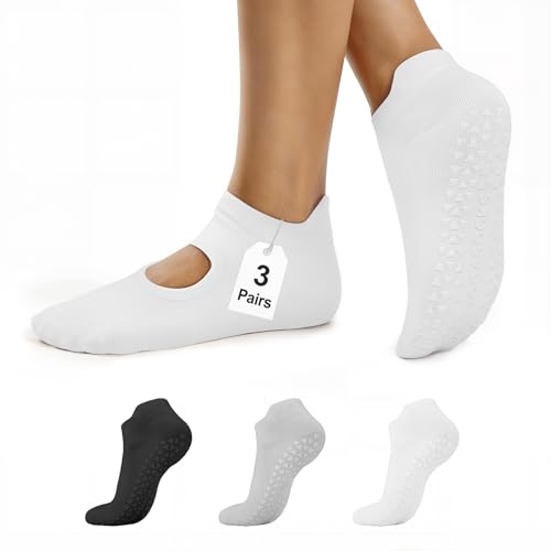 ALLIVE Pilates Socks with Grips for Women, Bamboo Breathable Non Slip Socks for Yoga, Barre, Studio, and Home Use - color: 3pairs Blackwhitegrey