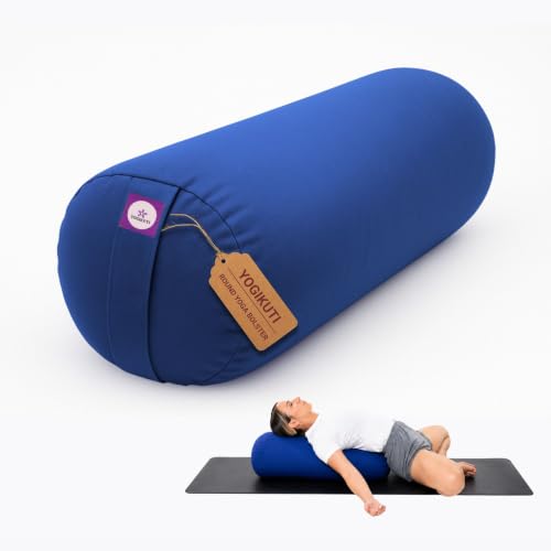 Yogikuti Iyengar Yoga Bolster for Restorative Yoga and Meditation – Lightweight Cotton Support Pillow with Handle for Easy Carry, Versatile for Pose Modification, Balance, Back Relief, and Relaxation - color: Blue, size: Long