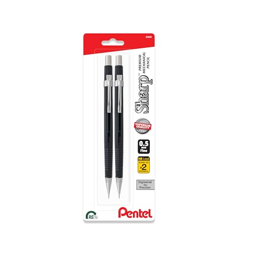 Pentel Sharp Mechanical Pencil (0.5mm), Fine Line, Black Barrel, Pack of 2 (P205BP2)