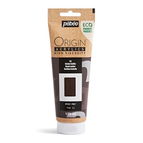 PEBEO Origin Acrylics 120ml Matte Acrylic Paint, Burnt Umber | Warm deep brown for wood tones and rich natural darks - high-viscosity matte acrylic paint in a 120 ml eco-tube. - color: Burnt Umber