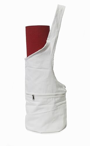 INDIAN CRAFT CASTLE Yoga Mat Bag | Tote Mat Bag | Sling Yoga Tote w/Large Side Pocket & Zipper Pocket | Yoga Mat Carrier Fits Most Size Mats - color: White