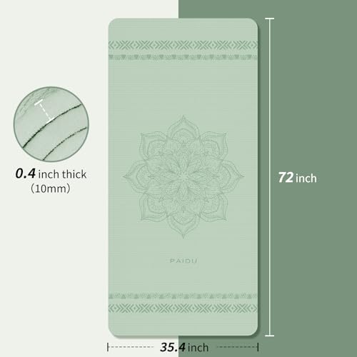 PAIDU Large Yoga Mat 72"x36"x10mm Non-Slip Exercise Mat for Home Gym Studio - color: Green
