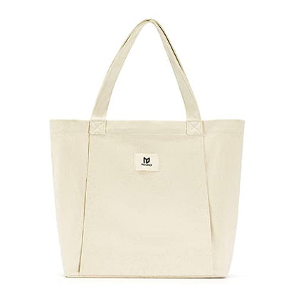 Moyaqi Canvas Tote Bag with Yoga Mat Carrier Pocket Carryall Shoulder Bag for Office, Workout, Pilates, Travel, Beach and Gym - color: Beige