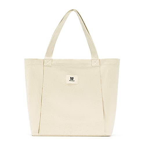 Moyaqi Canvas Tote Bag with Yoga Mat Carrier Pocket Carryall Shoulder Bag for Office, Workout, Pilates, Travel, Beach and Gym - color: Beige