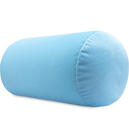 Microbead Bolster Neck Roll Pillow, 14x8 in Cylinder Tube, Sweet Baby Blue | Silky feel fabric helps prevent wrinkles & hair breakage; feather-light beads gently cushion head & shoulders as you rest - color: Sweet Baby Blue