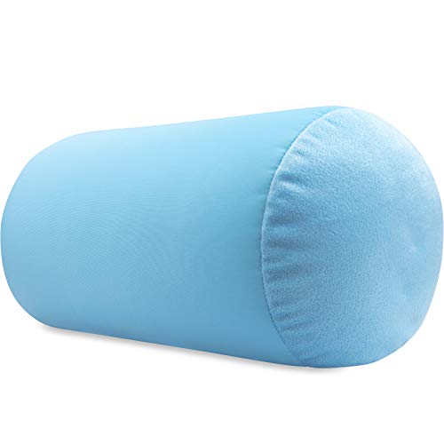 Microbead Bolster Neck Roll Pillow, 14x8 in Cylinder Tube, Sweet Baby Blue | Silky feel fabric helps prevent wrinkles & hair breakage; feather-light beads gently cushion head & shoulders as you rest - color: Sweet Baby Blue