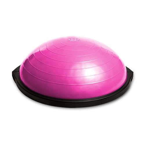 Bosu Balance Ball Exercise Trainer, Home Gym Equipment w/Guided Workouts & Pump, 26" Inflatable Fitness Platform for Strength Training, Standing, Balancing, and Core Workout - color: Pink