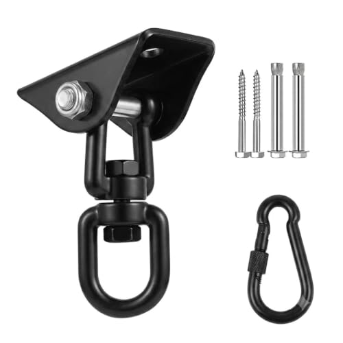 Hammock Hanging Kit, Stainless Steel Hammock Hooks Heavy Duty Hardware 360°Rotating 1300 lb Capacity Swing Ceiling Hook Snap for Hanging Chair Stand,Seat, Tree,Yoga,Gym, Porch(1, Black) - color: Black