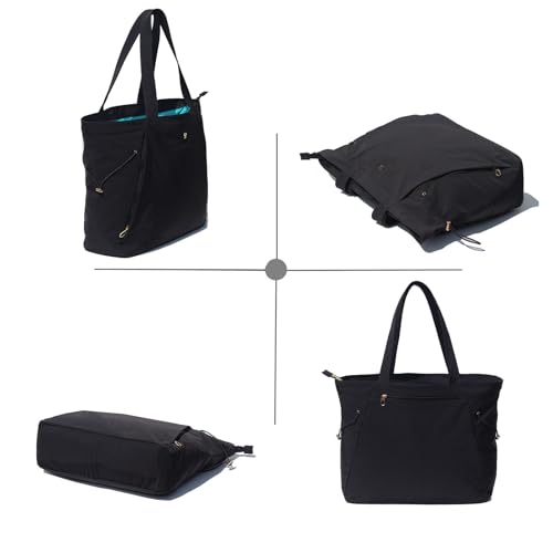 ESVAN Yoga Tote Bag for Women Shoulder Bags Drawstring for Office Workout Travel Carryall Pilates Gym and Beach - color: Black