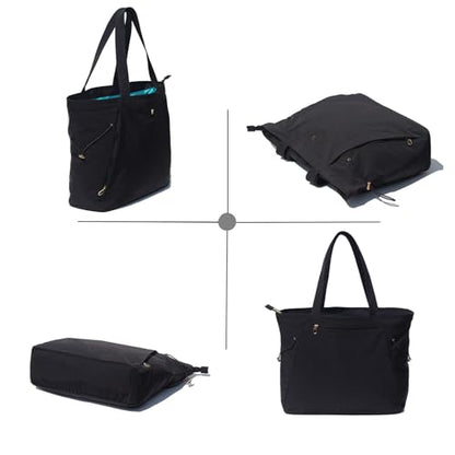 ESVAN Yoga Tote Bag for Women Shoulder Bags Drawstring for Office Workout Travel Carryall Pilates Gym and Beach - color: Black