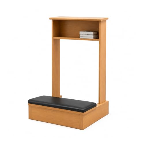 Prayer Kneeler with Book Storage Shelf, Wooden Catholic Prie Dieu Kneeling Bench for Home Altar, Solid Wood Meditation Worship Stool with Thick Padded Cushion(Natural) - color: Natural