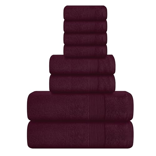 Belizzi Home 8 Piece Towel Set 100% Ring Spun Cotton, 2 Bath Towels 27x54, 2 Hand Towels 16x28 and 4 Washcloths 13x13 - Ultra Soft Highly Absorbent Machine Washable Hotel Spa Quality - Burgundy - color: Burgundy, size: 8 Piece Towel Set
