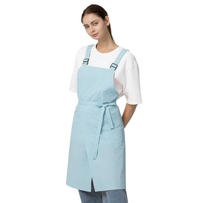 Unisex Waterproof Apron Restaurant Cooking Cafè Flower Shop Baking Kitchen Length Adjustable - color: Sky Blue