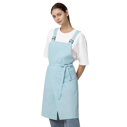 Unisex Waterproof Apron Restaurant Cooking Cafè Flower Shop Baking Kitchen Length Adjustable - color: Sky Blue
