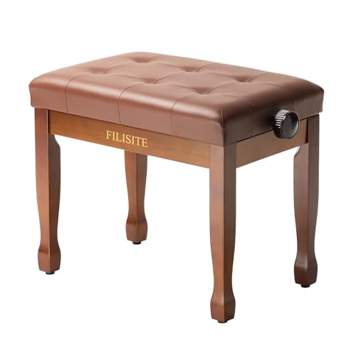 Adjustable Height Piano Bench, Wooden Piano Stool with Waterproof Padded Cushion, Bench Seat for Vanity, Bedroom, Living Room, Light Brown - color: Single-wood