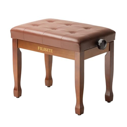 Adjustable Height Piano Bench, Wooden Piano Stool with Waterproof Padded Cushion, Bench Seat for Vanity, Bedroom, Living Room, Light Brown - color: Single-wood