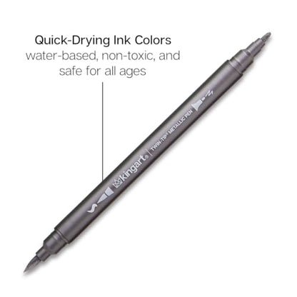 KINGART 24 Metallic Dual Tip Brush + Fine Markers - Easy for All Ages & Levels Pens for Card Making, Journaling, Scrapbooking, Fabric, Rock, Glass, DIY, Black Paper, Art Supplies, Halloween, Christmas
