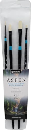 Princeton Aspen Professional Paint Brush Set, 4-Piece Long Handle Synthetic Brushes with Medium-Stiff, No-Shedding Bristles for Acrylic, Oil & Water-Soluble Oil Painting