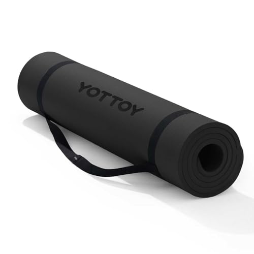 YOTTOY Yoga Mat，Extra Thick Yoga Mat (1/2inch),Professional TPE Exercise Mat,Non-Slip Workout Mat for Yoga, Pilates, Fitness, Barefoot Workouts, Home Gym Studio with Strap - color: Black, size: 72*32*1/2inch