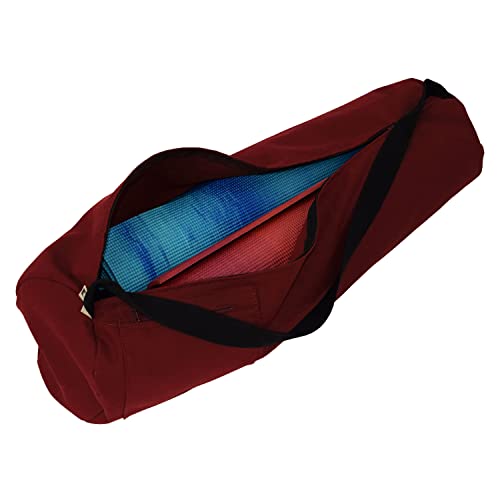 Premium Cotton Yoga Mat Bag with Shoulder Strap - Durable, Breathable and Lightweight Gym Bag to Carry the Standard or Extra Large Mat Sizes - Ideal for Yoga, Pilates & Fitness Equipment - color: Burgundy, size: Extra Large