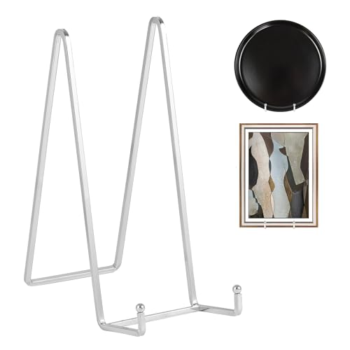 Large Plate Holder Display Stand - 10 inch Tall Plate Stands for Display - Metal Picture Frame Stand - Big Tabletop Easel Stand for Decorative Plates | Platter | Book | Plaque | Tile - 2 Pack - Silver - color: Silver 10 Inch-2