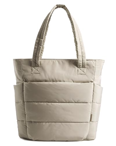 BAGSMART Puffy Tote Bag for Women, Lightweight Work Tote Handbag - color: Light Tan, size: Standard