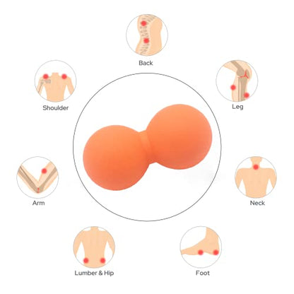 Hard Peanut Massage Ball, Double Lacrosse Massage Ball. Deep Tissue Massager Mobility Roller for Physical Therapy Myofascial Release Trigger Point Muscle Relax Pain Relief Acupressure (Orange) - color: Orange