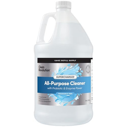 Clean Revolution SuperCharged All Purpose Cleaner Refill with Smart Probiotic + Enzyme Complex, Multi-Surface Kitchen Bathroom & Floor Cleaner, Fragrance Free, 128 Fl Oz (Pack of 1) - size: 128 Fl Oz (Pack of 1)