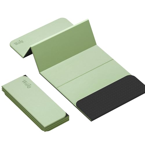 WEILA 1/2 Inch 70"x24" Foldable TPE Yoga Mat, Thick Non Slip Pilates Mat - color: Light Green