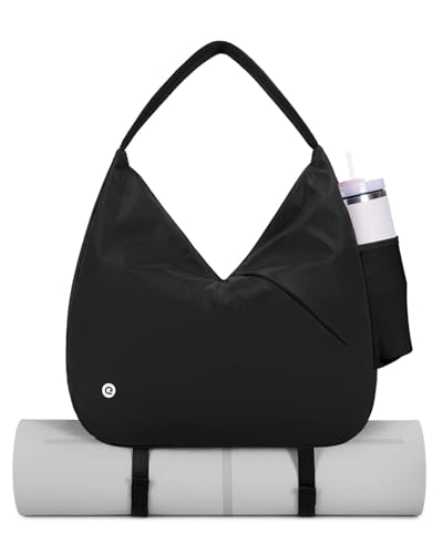 Ceneda Large Gym Bag for Women with Hidden Yoga Mat Holder & Shoe Compartment & Wet Pocket, Sports Duffle Bag for Travel - color: Black
