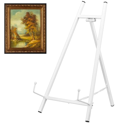 Leinuosen 1 Pcs Metal Easel Stand 16.5" H x 8.7" W x 4.3" D Table Top Easel Stand for Display Tripod Art Picture Mirror Modern Plate Holder for Display Book Photo Wedding Sign (White) - color: White