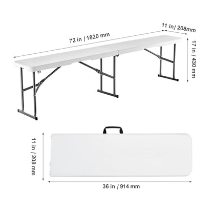 VEVOR Plastic Folding Bench, 6ft Portable Folding Bench, Smooth High Density Polyethylene Waterproof Outdoor Bench, Picnic Camping Table with Handle for Garden Soccer Playtime, White (1 Pack)