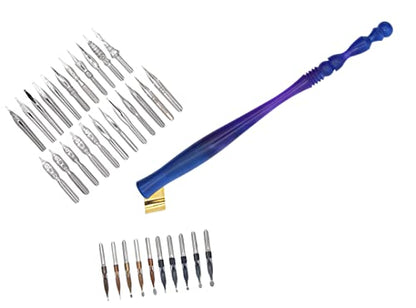 Gullor Oblique Calligraphy Dip Pen Nib Holder with 33 Nibs, Blue Purple - color: Blue Purple