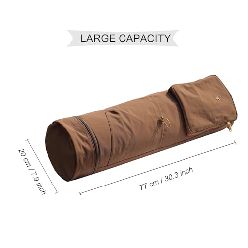 ESVAN Yoga Mat Bag with Multi Pockets Drawstring Yoga Mat Carrier Pilates Exercise Multi-Functional Storage Bag - color: Nylon Coffee