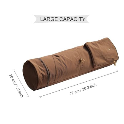 ESVAN Yoga Mat Bag with Multi Pockets Drawstring Yoga Mat Carrier Pilates Exercise Multi-Functional Storage Bag - color: Nylon Coffee