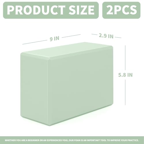 Yoga Blocks 2 Pcs, 9"x6"x3" Yoga Brick Foam Blocks EVA Foam Block Yoga Props Accessories for Yoga Pilates Stretching and Meditation - color: Mint Green