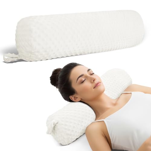 Cervical Neck Pillow for Sleeping Cream White 24IN*5.9 IN Round Bolster Decoration Pillows With Removable Washable Round Neck Support Cushion for Large Bolster Pillow for Bed, Legs, Back and Yoga - color: Cream White