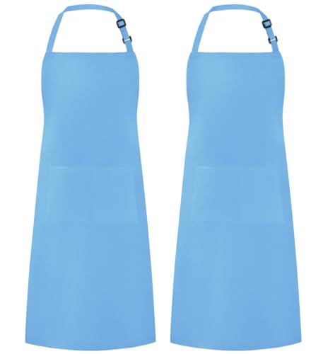 Syntus Apron for Men Women, Adjustable Cooking Kitchen Apron with 2 Pockets | Machine Washable, Firm Stitching, Stain Resistance, Long Tie Straps, 2 Pockets, Versatility, Unisex Use, Gift, BBQ - color: Blue Light, style: 2 Polyester