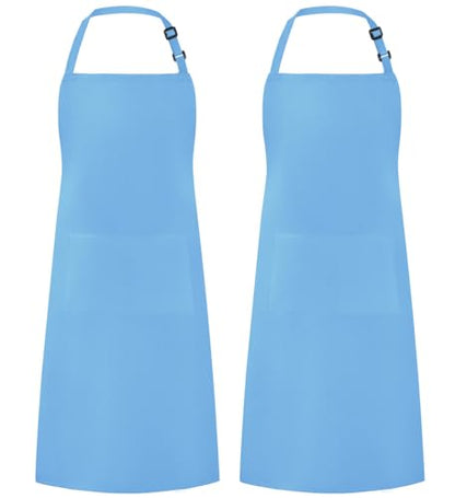 Syntus Apron for Men Women, Adjustable Cooking Kitchen Apron with 2 Pockets | Machine Washable, Firm Stitching, Stain Resistance, Long Tie Straps, 2 Pockets, Versatility, Unisex Use, Gift, BBQ - color: Blue Light, style: 2 Polyester