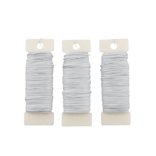 HAHIYO 22Gauge White 3Roll Total 115Yards(345Feet) Metal Floral Wire Flexible Paddle Wire for Crafts Christmas Wreaths Tree Flower Arrangement Bouquet Wrapping Wedding DIY - color: White, size: 22Gauge-3P/115Yards