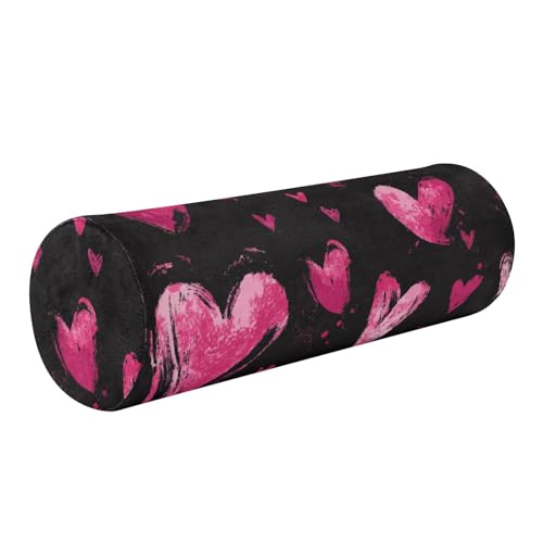 Bolster Pillow Neck Pillow Round Soft Health Memory Foam Pillows Long Cylindrical Body Pillow with Removable Cover Cute Back Yoga Brush Stroke Valentine Hearts 17" x 5.5" - color: Brush Stroke Valentine Hearts
