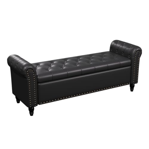 FiveWillowise 65" Bedroom Bench, End of Bed Bench with Storage, Black - color: Black, size: 65-inch