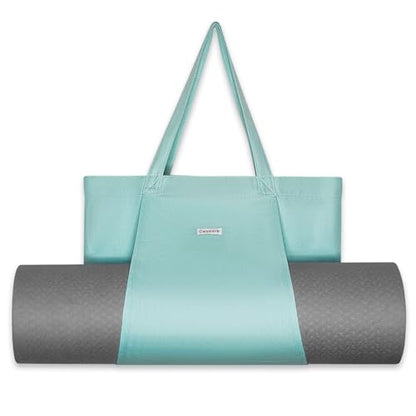 Yoga Mat Bag for Women, Pure Cotton Canvas Yoga Tote with Wet/Dry Pocket, Bottle Holder & Inner Zipper Pocket, Yoga Mat Carrier Bag for Pilates, Gym, Travel, Beach - color: Mint