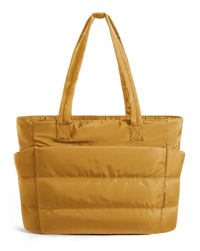 BAGSMART Puffy Tote Bag for Women, Lightweight Work Tote Handbag - color: Brownstone Yellow, size: Standard