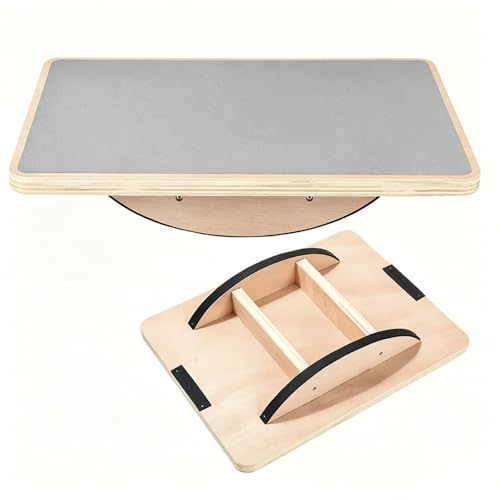 Balance Board Wooden Wobble Board for Adults Anti-Slip Board for Physical Therapy & Core Strength, Ideal Balance Board for Standing Desk with Ankle Support - color: Grey