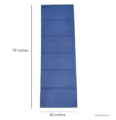 Numu Foldable Yoga Mat with Yoga Carrying Strap - Nonslip, Lightweight, and Portable 1/4” Inch Thick Workout Exercise Mat - Perfect for Easy Storage and Travel - color: Blue