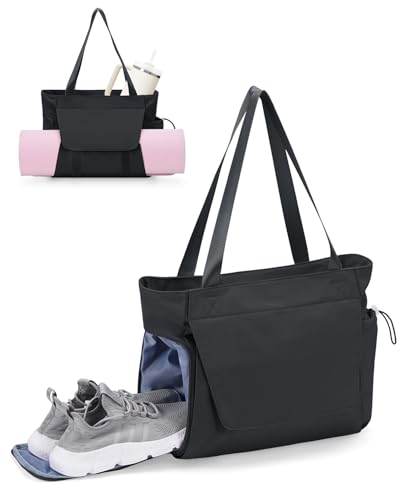 sportsnew Gym Bag for Women, 19L Yoga Mat Bag with Shoe Compartment & Wet Dry Pocket, Gym Tote Bag with Hook-and-loop Yoga Mat Holder, Quick Access Storage, for Workout Travel Pilates Dance