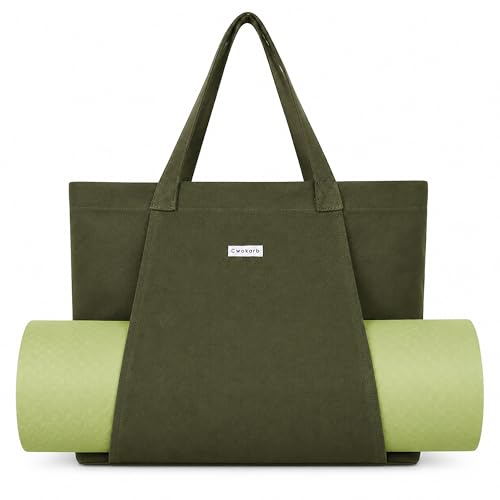Yoga Mat Bag for Women, Pure Cotton Canvas Yoga Tote with Wet/Dry Pocket, Bottle Holder & Inner Zipper Pocket, Yoga Mat Carrier Bag for Pilates, Gym, Travel, Beach - color: Green